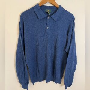 Club Room 100% lambs wool Blue Long Sleeve Polo Sweater soft warm preppy SZ XL